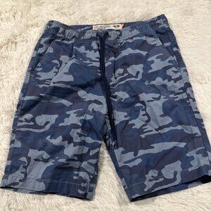 Huntington Beach Club mens blue camo pull on shorts Small drawstring cotton
